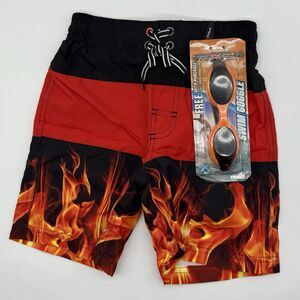 ZeroXposur Surf Board Short Bathing Suit Fire Boys Size 4 With Goggles NWT‎